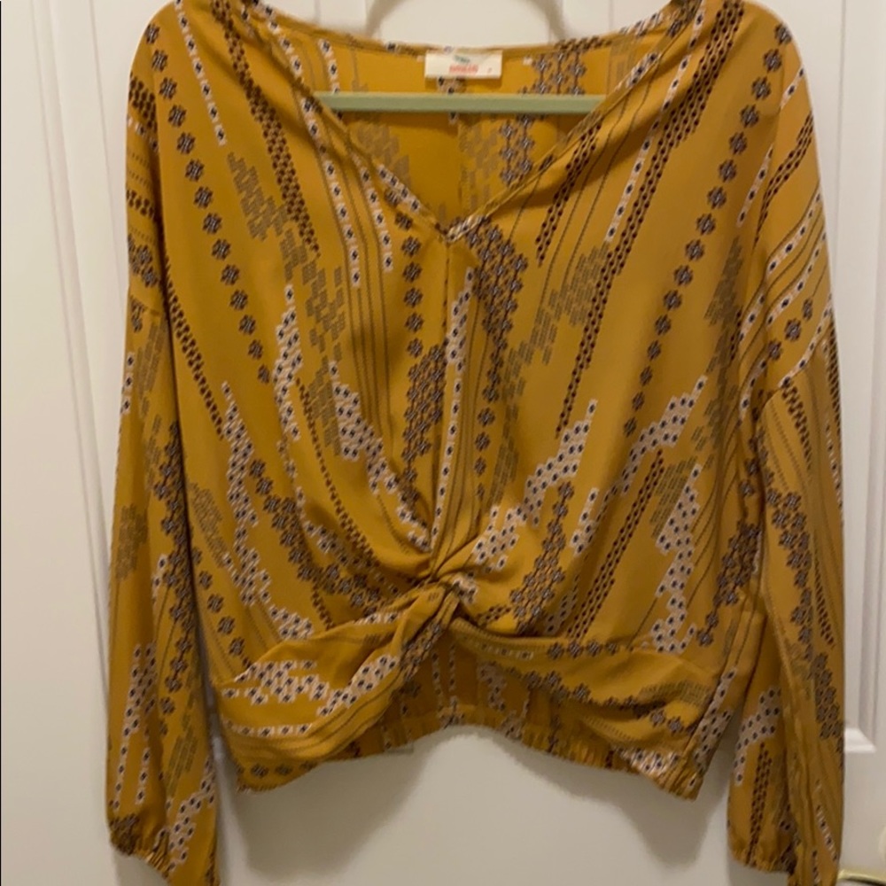Hummingbird mustard yellow blouse.